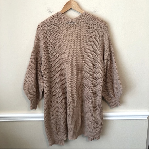 Shein Open Neutral Oatmeal Cozy Cardigan Sweater Balloon Sleeves Women’s 4 - Picture 8 of 8